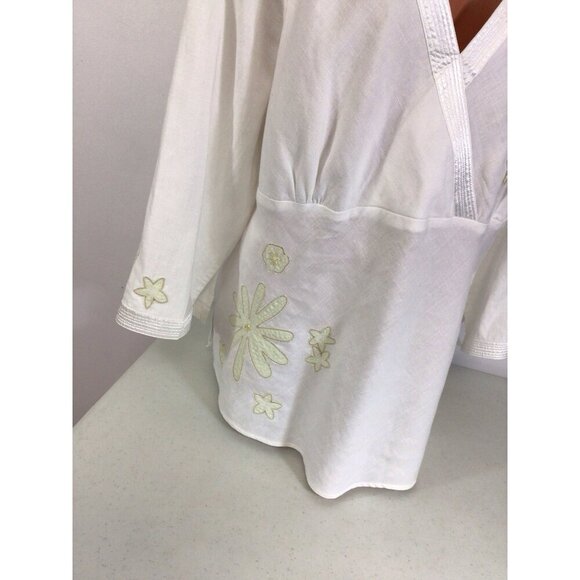 Anne Carson Linen Embroidered Blouse Top Womens 2X - Picture 3 of 7